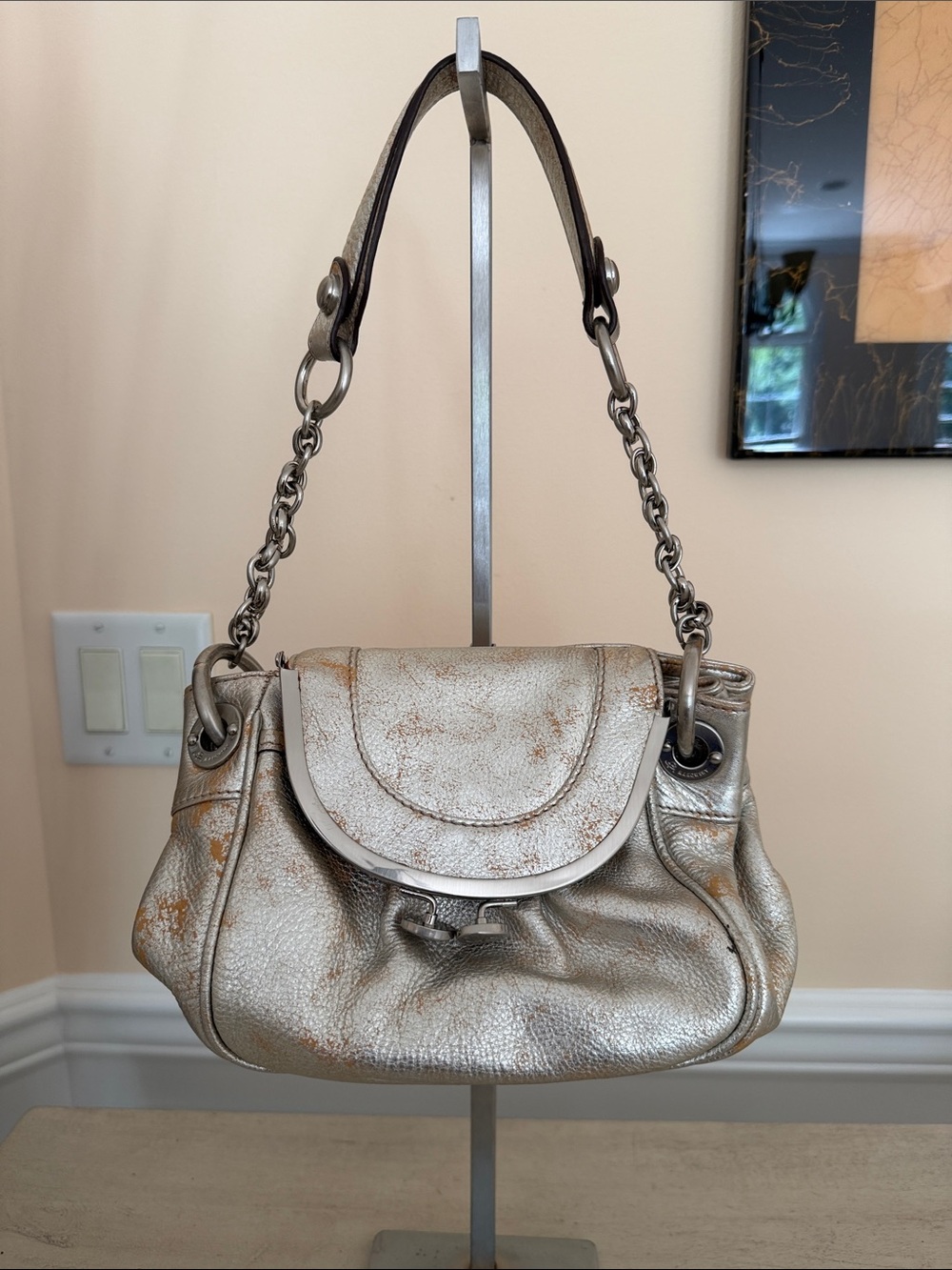 b. makowsky Metallic Taupe Pebbled Mini Shoulder Bag